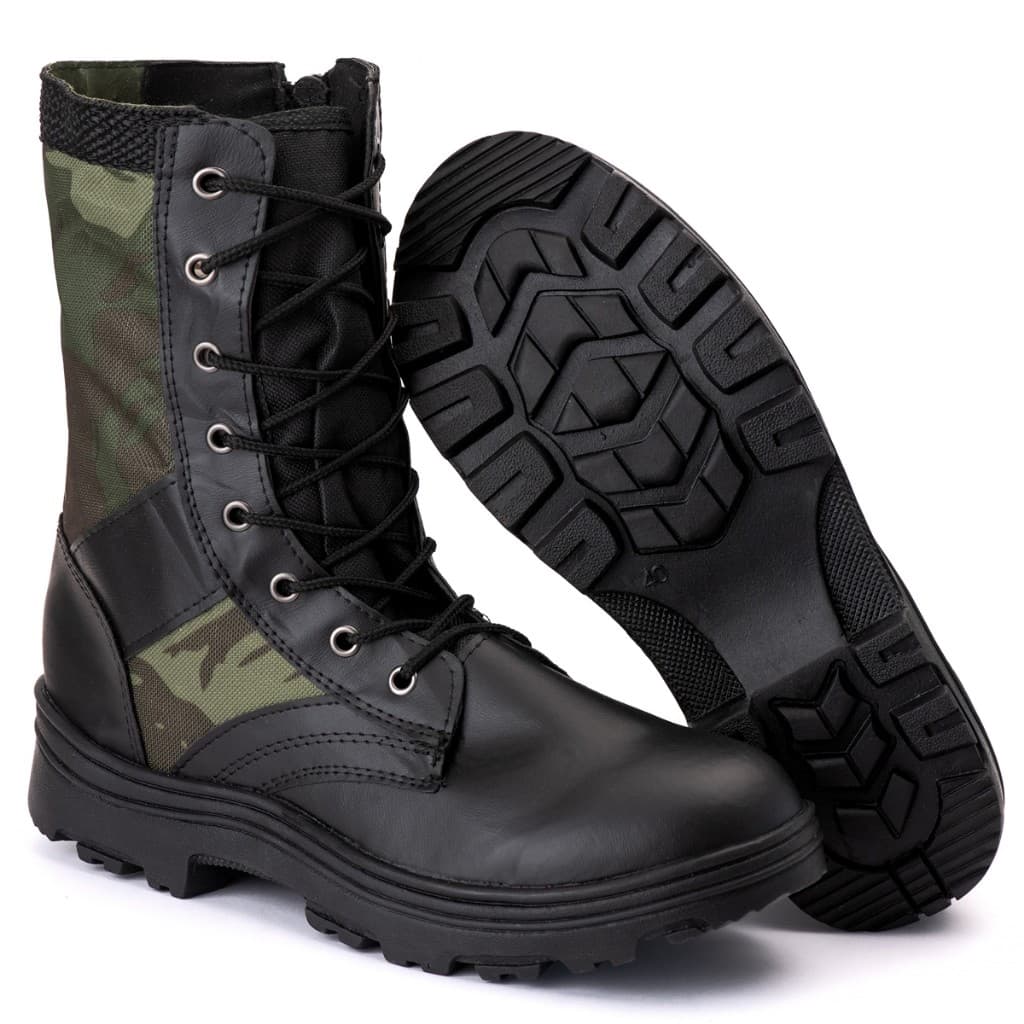 Bota Exercito Camuflada Coturno Couro Militar Masculina para Motociclista Estilo e Durabilidade