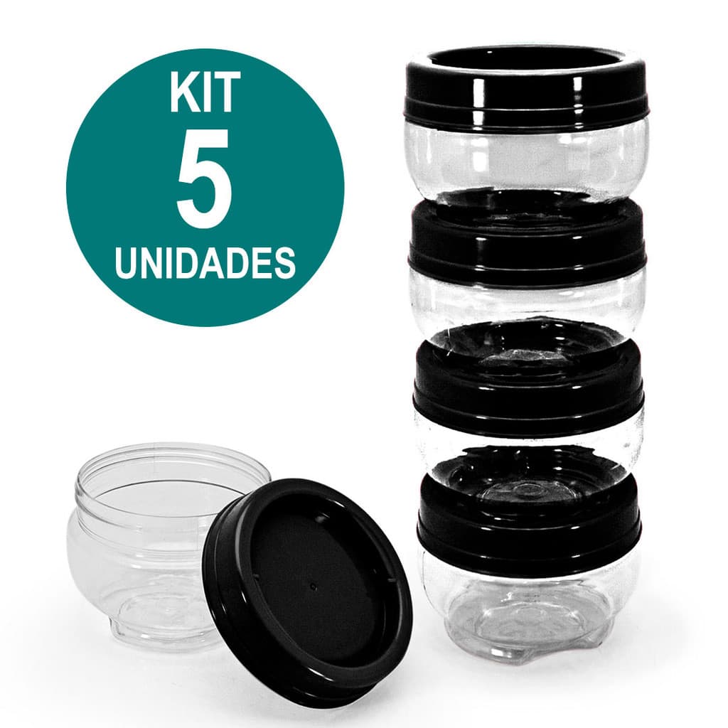 Kit Com 5 Potes Organizadores Empilha Fácil Gira e Trava 155ml OU 380ml Plasútil
