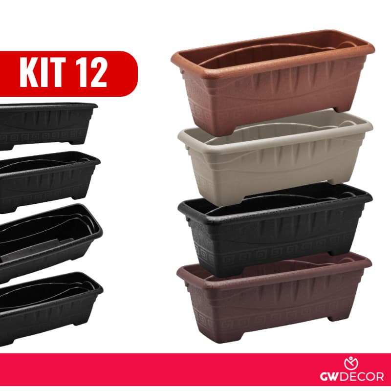 Kit 12 Vasos Jardineiras Retangular Pequena 1,6 Litros Color