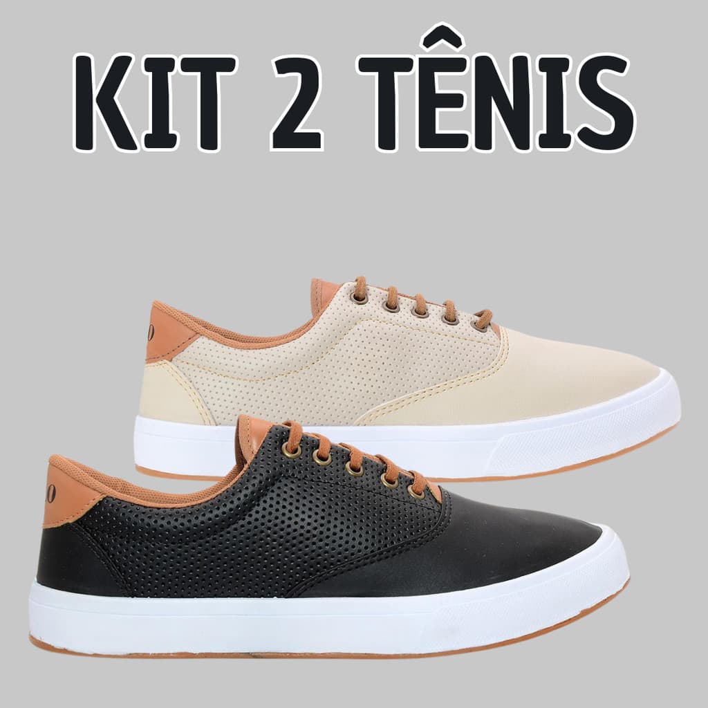 Kit 2 Tênis Masculino Preto Estiloso Confortável Casual Promoção