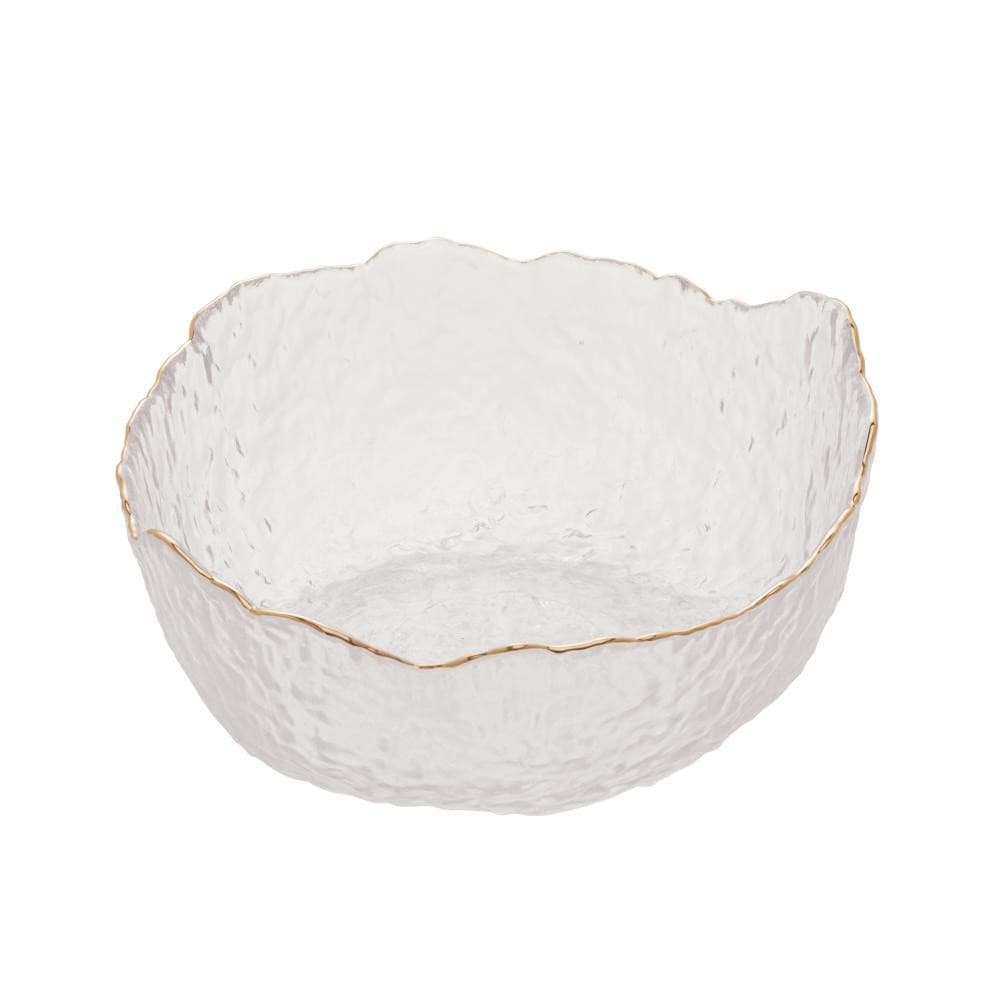 Bowl Tigela de Cristal Martelado com Borda Dourada Taj Wolff 19x9cm - Cumbuca para Saladas e Petiscos