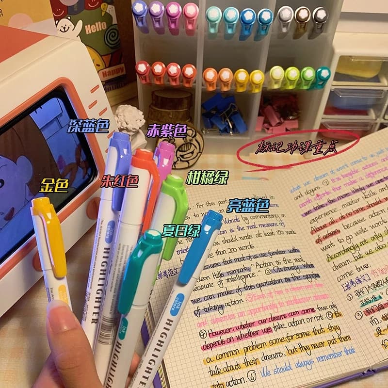 Kit 15 Cores Marca Texto Fluorescente para Estudo, Diário, Bullet Journal e Anotações
