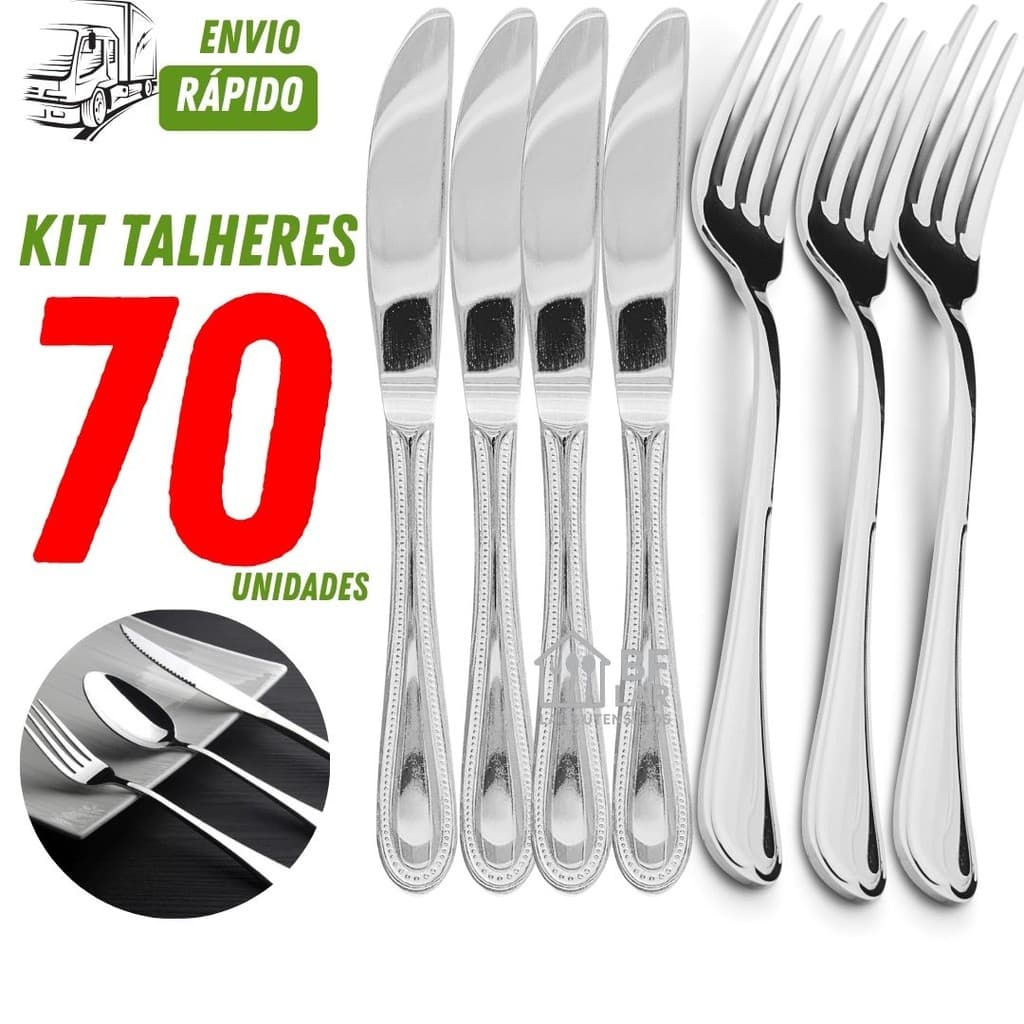 Talheres Inox com 70/50/30/18 Peças em Aço Inox de  Garfo e Faca Inox Qualidade Premium e Resistente