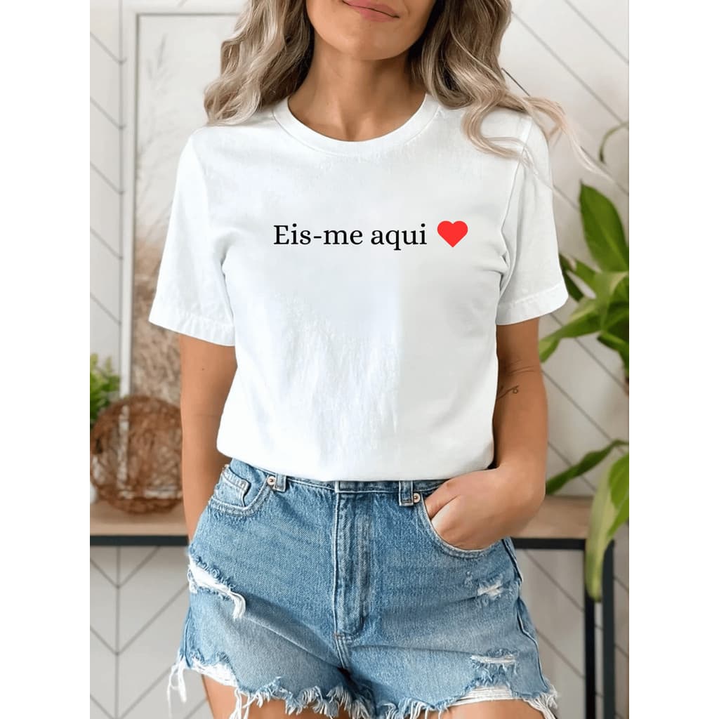 Camiseta Feminina Eis Me Aqui Senhor Jesus Cristão Casual 100% Algodão Promoção