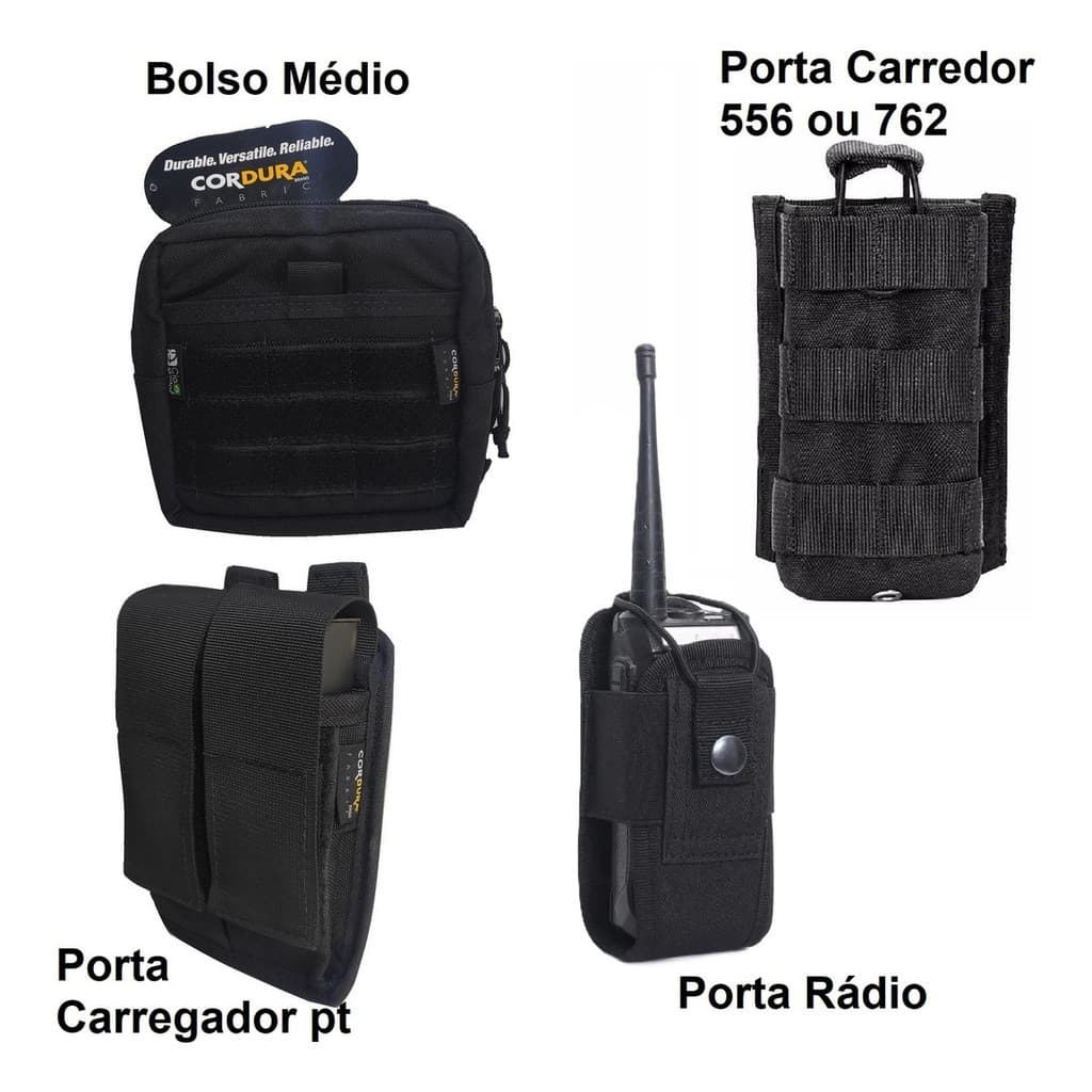 Kit 4 Módulos Acessórios Para Colete Modular Cordura 1000D Cia Militar Bolso Porta Carregador