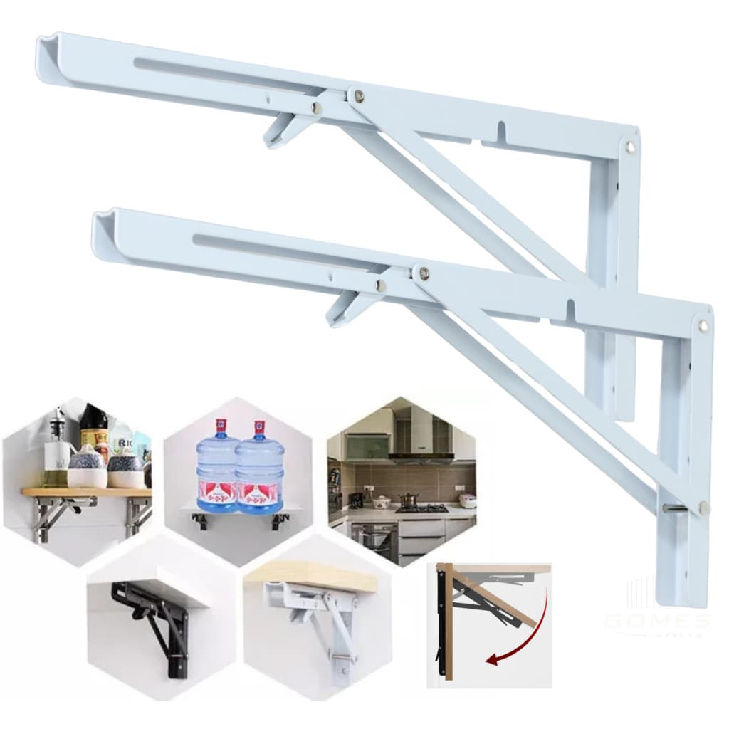 Kit Suportes Mão Francesa Retrátil Dobrável Cantoneiras Mesa Balcão 25cm Reforcado