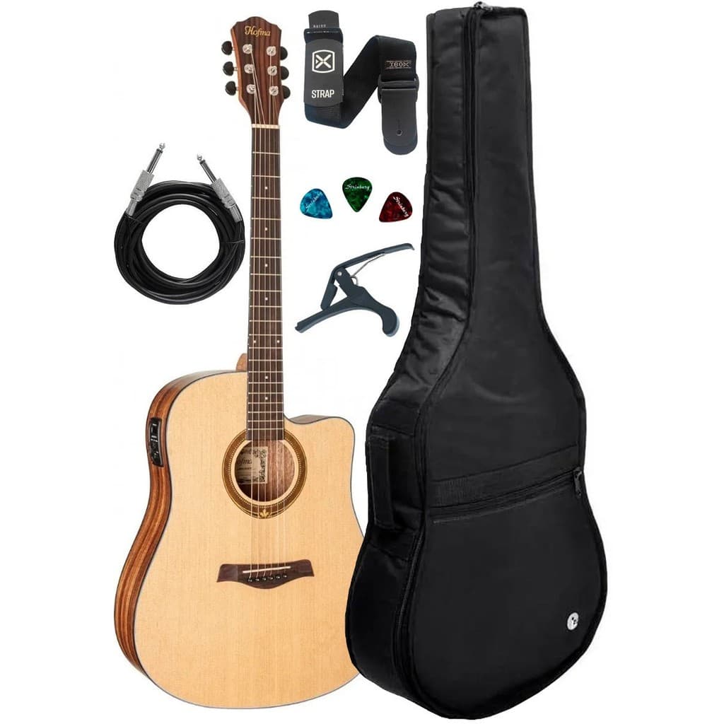 Violão Elétrico Folk Hofma Hmf290 Kit Capa Luxo Acessórios