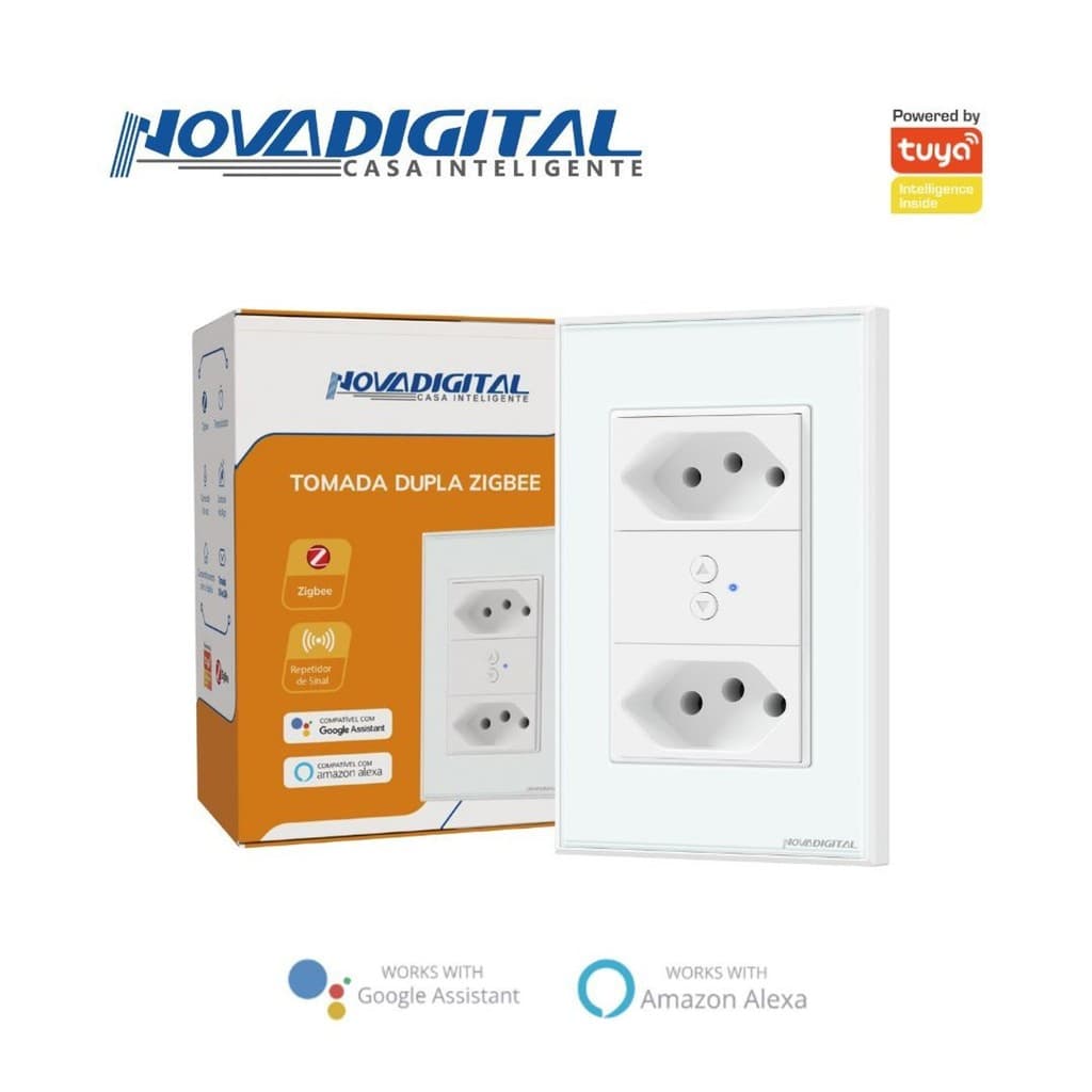 Tomada Inteligente Dupla Zigbee 10a 20a Novadigital Nts2 Tuya Smart Life Alexa Google 110v 220v Branca