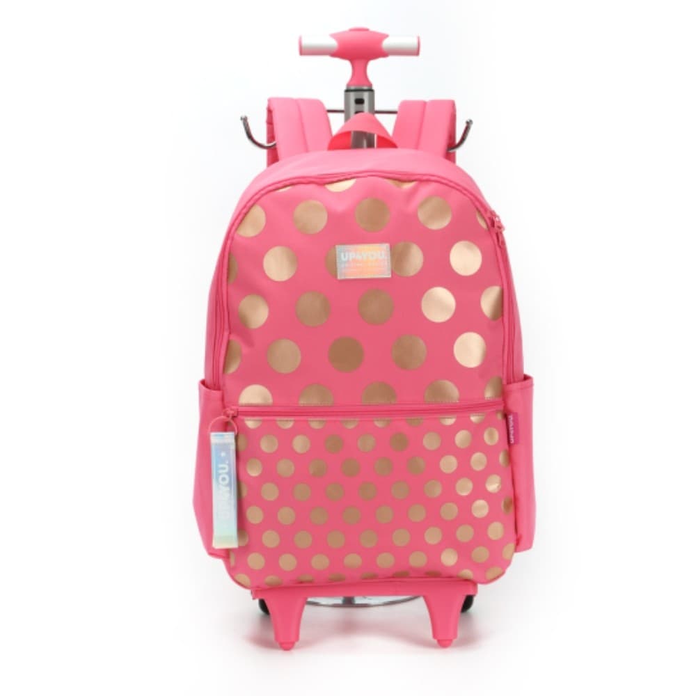 UP4YOU MOCHILA COM RODAS ROSA COM BOLINHAS