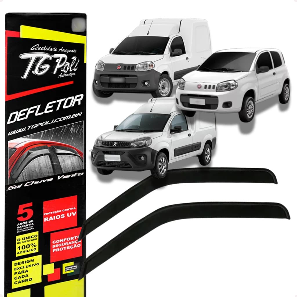 Jogo Calha De Chuva Defletor Fiat Uno EVO Fiorino Peugeot Partner Rapid 2P 2011 a 2024 TG Poli