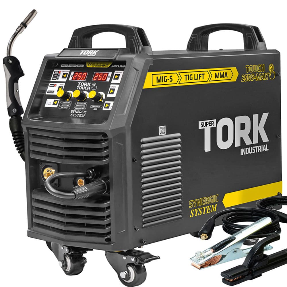 Máquina Inversor de Solda 250A Sinérgica Mig Tig Lift MMA Touch 250S Super Tork