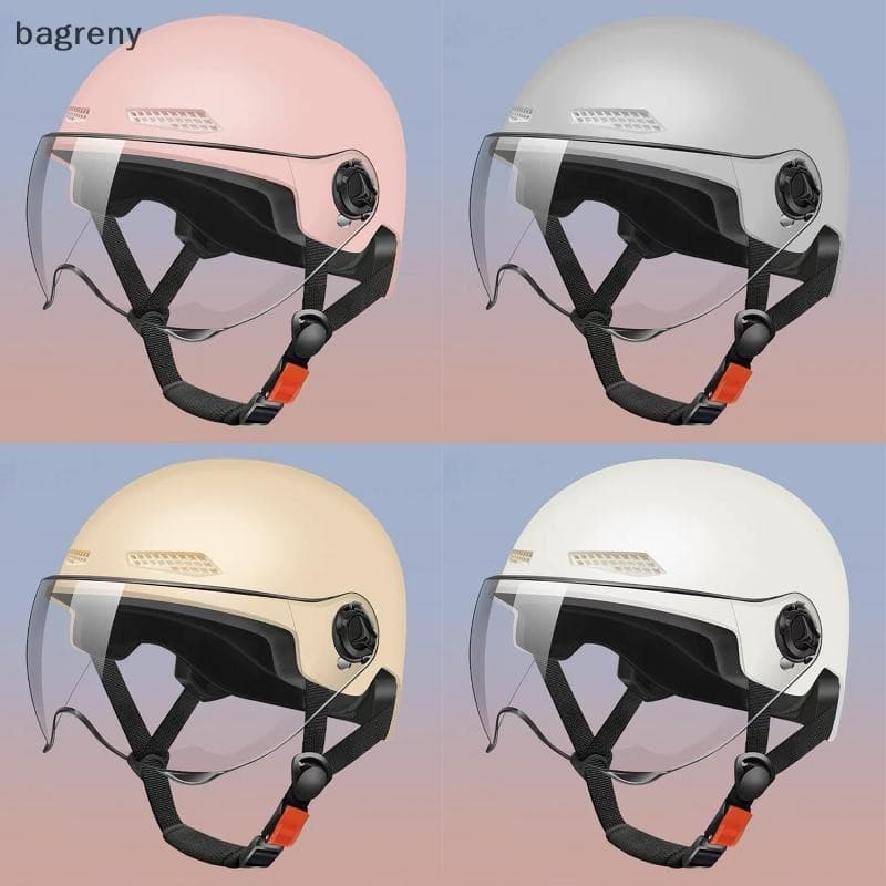 [bagreny] Capacete De Segurança Masculino E Feminino Adulto Crianças Desenho Animado Motocicleta Elétrica Meio Com Óculo