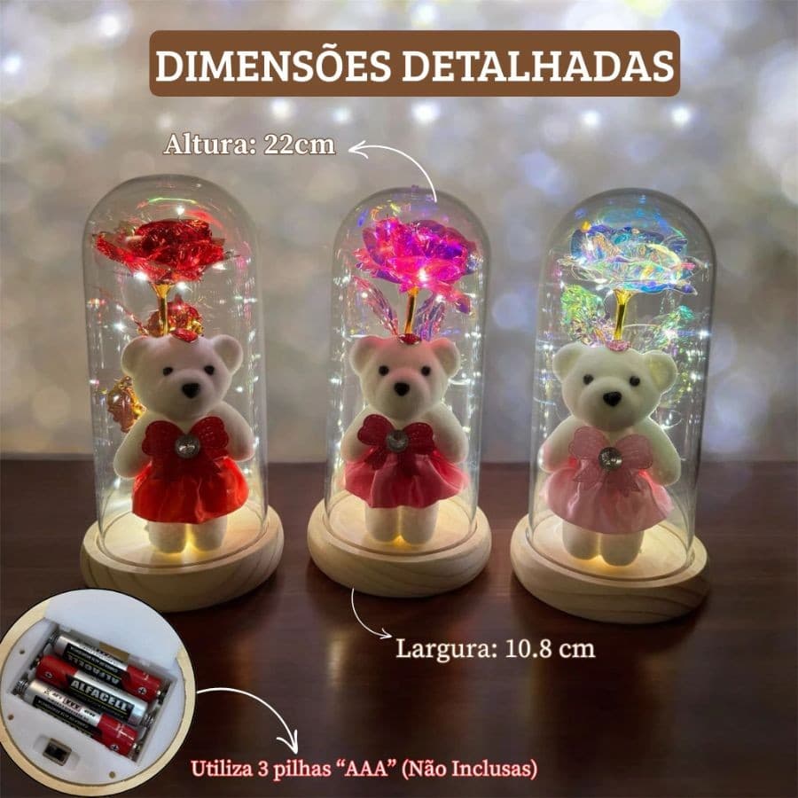 Ursinho + Rosas Vermelhas Com Luz De LED Urso de Pelúcia Com Luz De LED Vemelha Pink