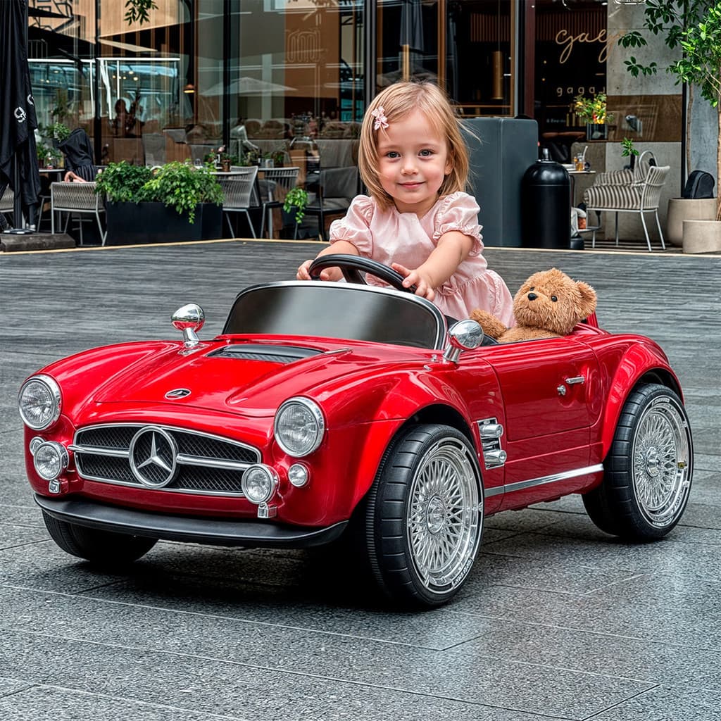 Mini Carro Veiculo elétrico infantil Retro 12V Vermelho C/ Controle Remoto Criança Meninos e Meninas