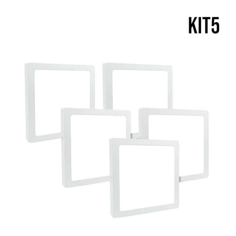 Kit5 Plafon LED Bivolt Sobrepor 25W Quadrado Branco Frio l Quente