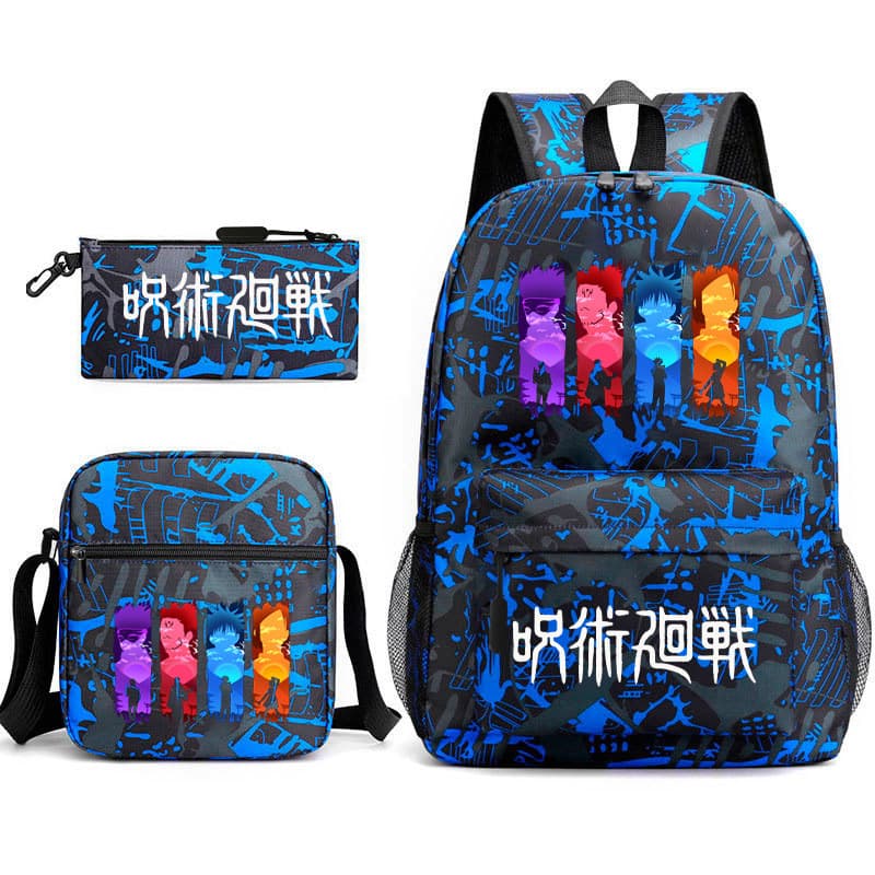 Mochila de Anime Jujutsu Kaisen para Adolescentes, Conjunto de Três Peças de Bolsa de Moda para Escola Primária