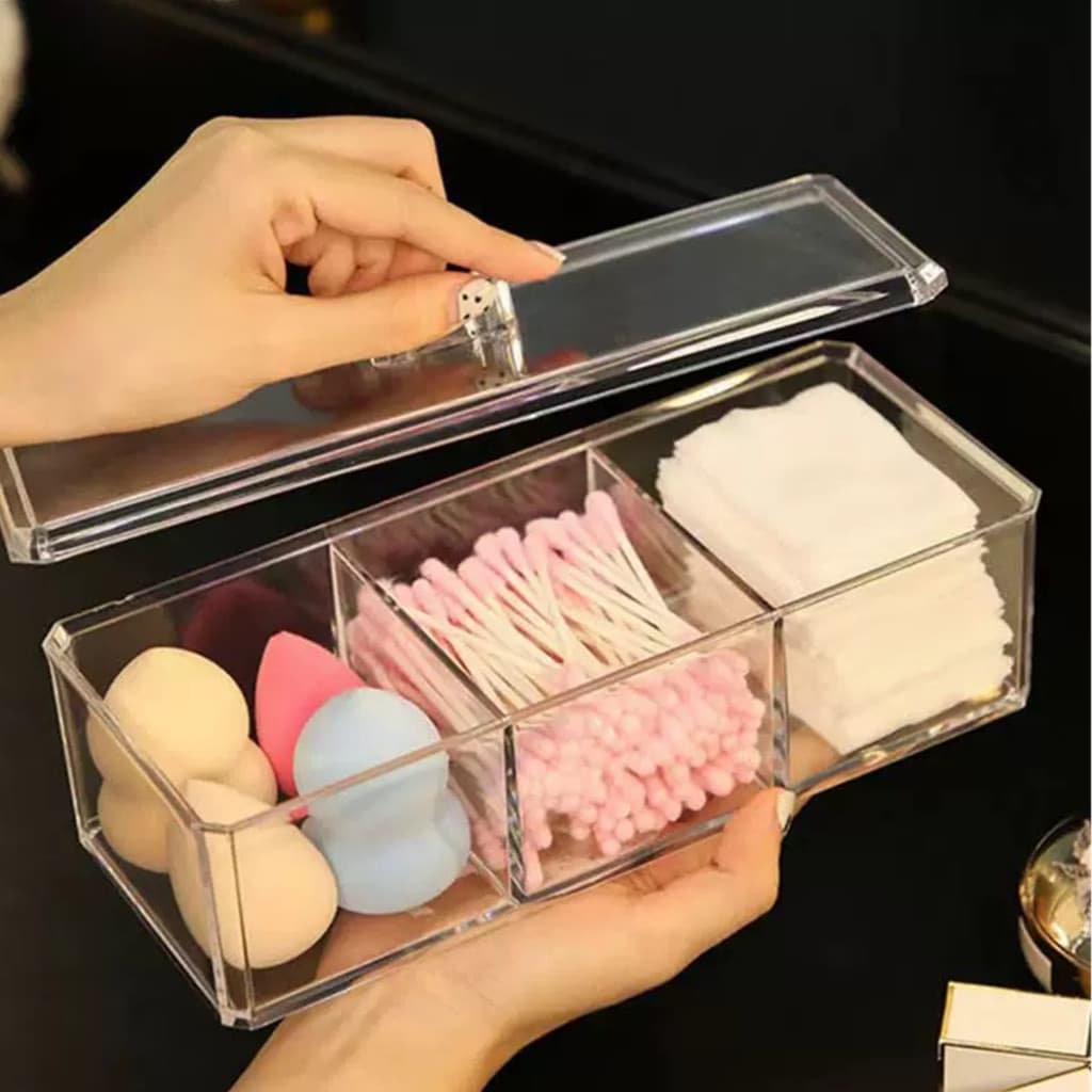 Organizador De Maquiagem Porta Algodão Cotonete Acrílico Organizador Cosmético Acrílico Caixa Paramount Com Tres Modelos