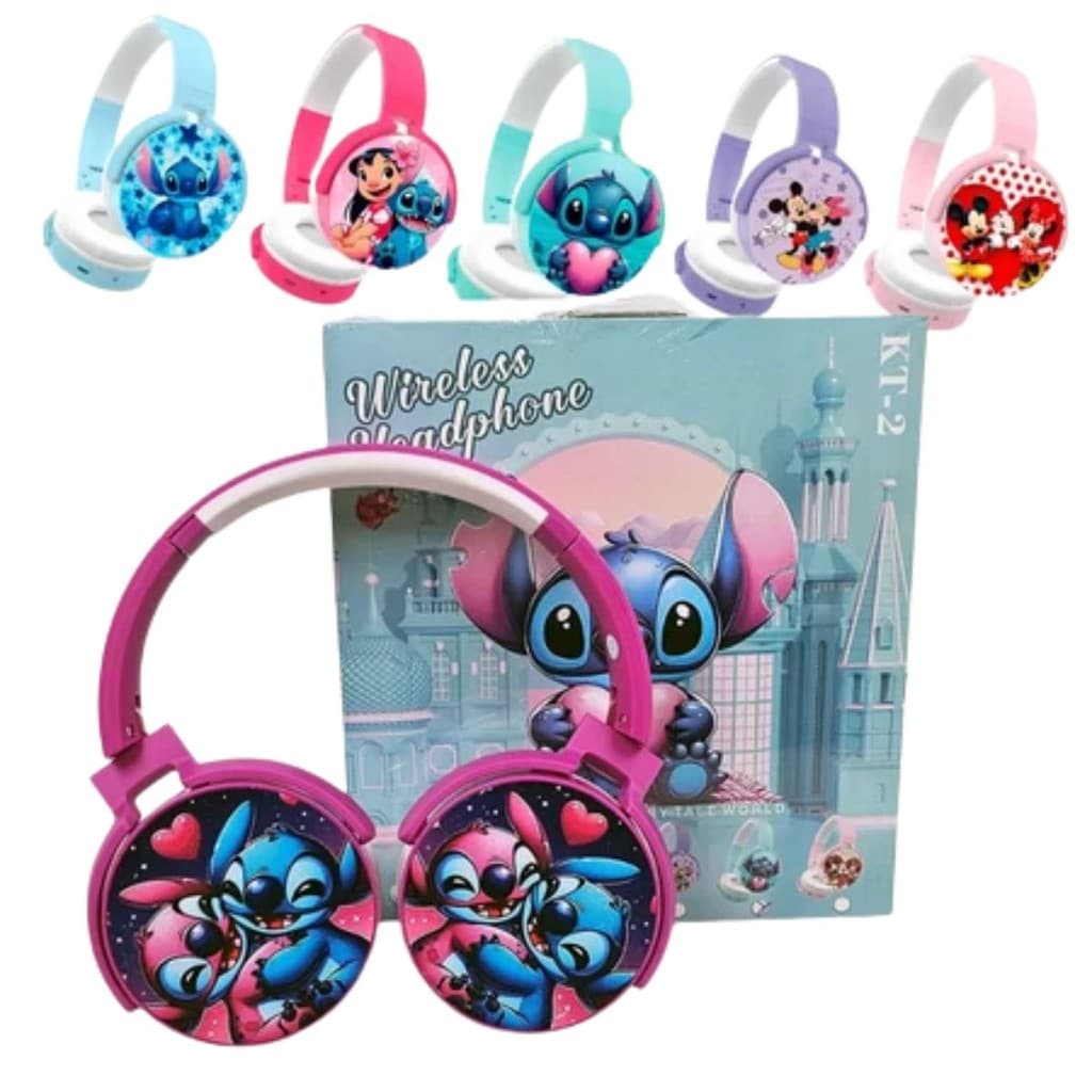 Fone Bluetooth Infantil Sem Fio Personagens Coloridos Ajustável Dobrável com Microfone Som Estéreo Alta Qualidade