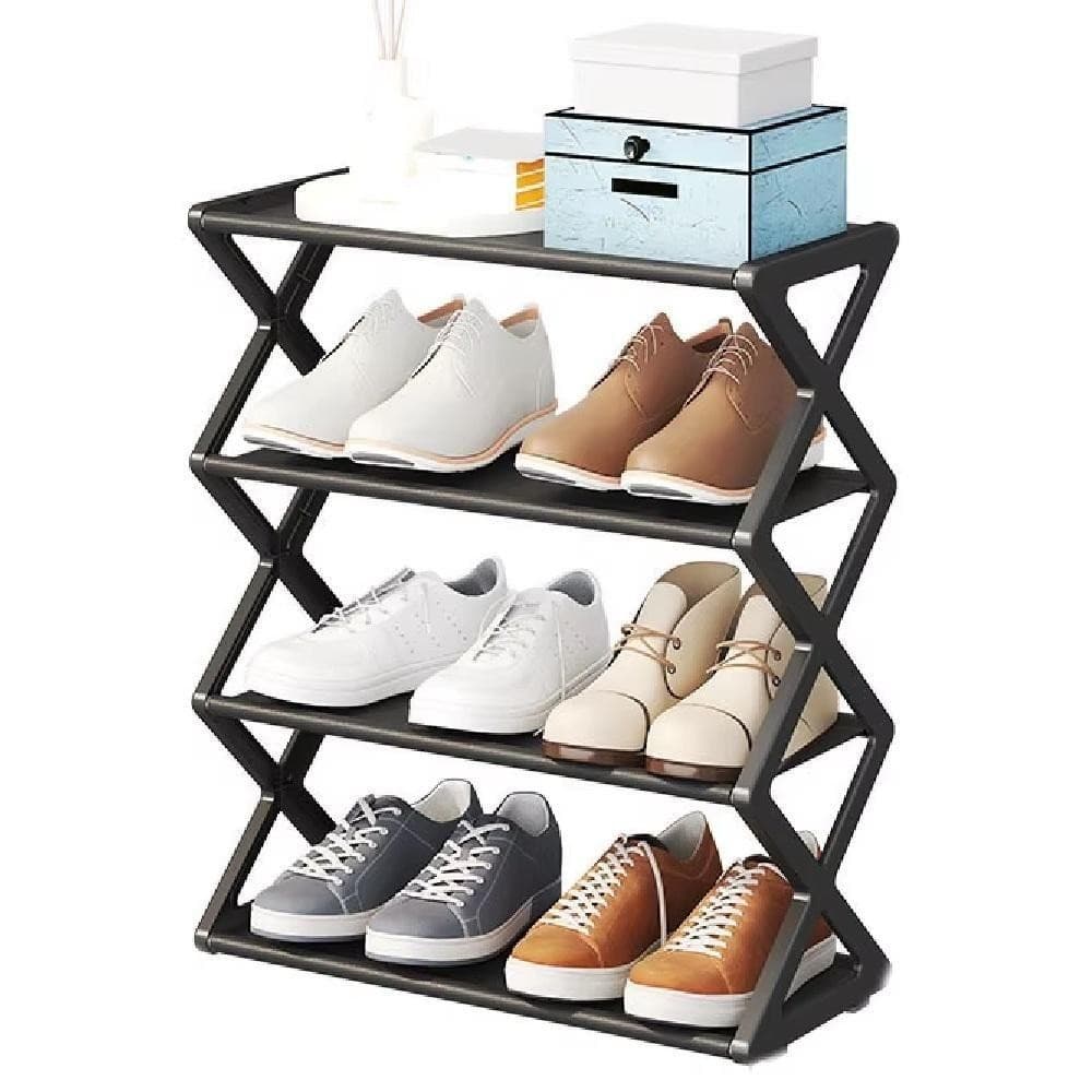 SAPATEIRA VINTAGE ORGANIZADOR MULTIUSO ESTANTE 4 PRATELEIRAS 8 PARES SAPATOS QUARTO LAVANDERIA SALA PORTATIL PRETO