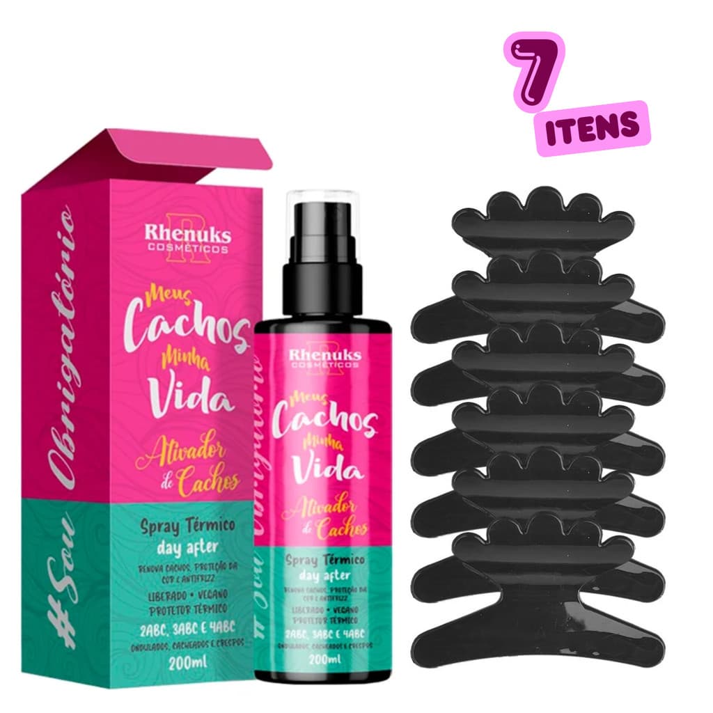 Kit Spray Capilar Meus Cachos Minha Vida + 6 Piranha Preta Salão Para Cabelo Feminino