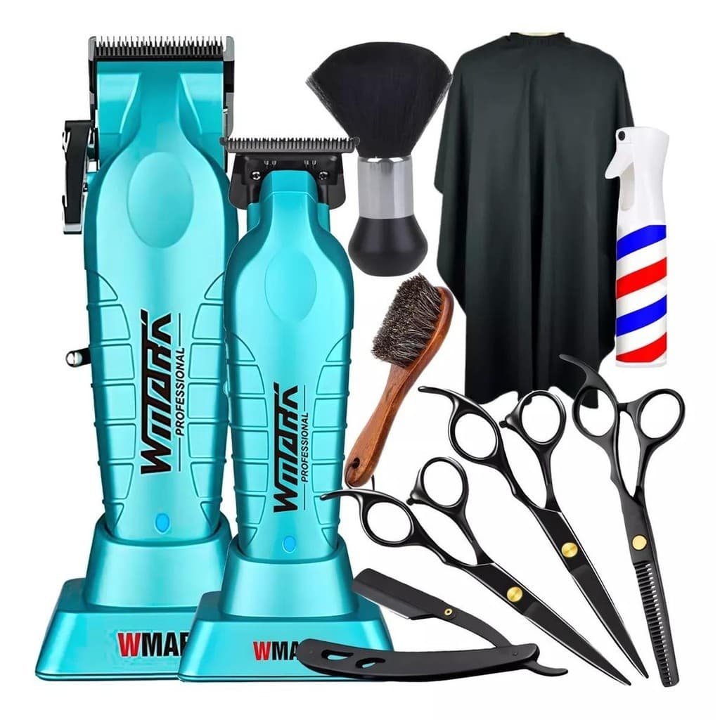 Kit Barbeiro Barbearia Tesouras Aço Inox Cor Preto + Maquinas Corta Cabelo Ng 133 + Acabamento Ng 317 Wmark Profissional