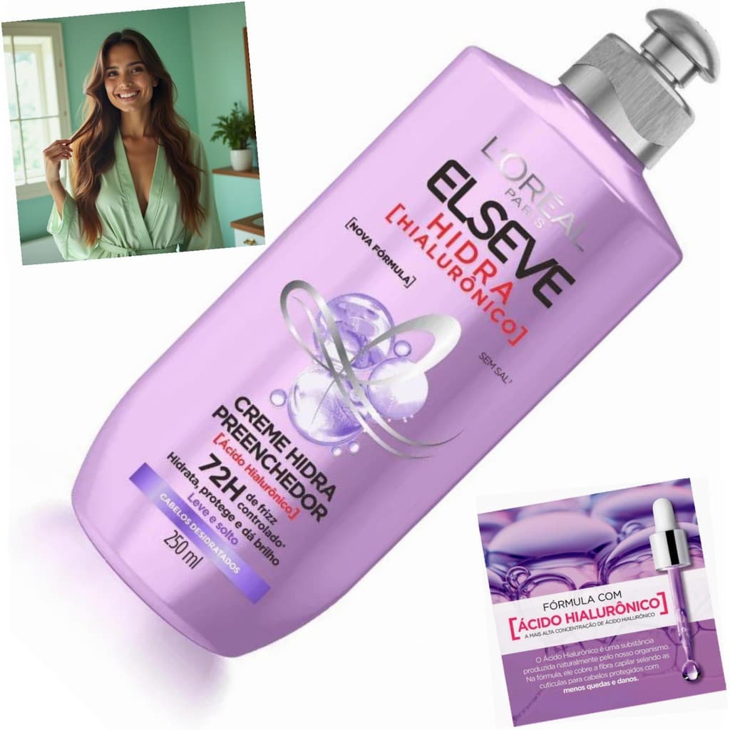 Creme Pentear L'Oréal Paris Elseve 250ml Hidra Hialurônico Hidratação Controle Frizz