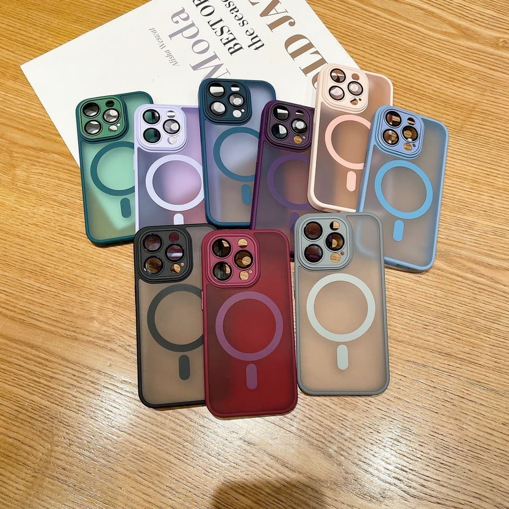 Capa Magnética Luxo Fosca Translúcida Antichoque Armadura para iPhone11 12 13 14 15 16 17 Pro Max com Proteção de Câmera