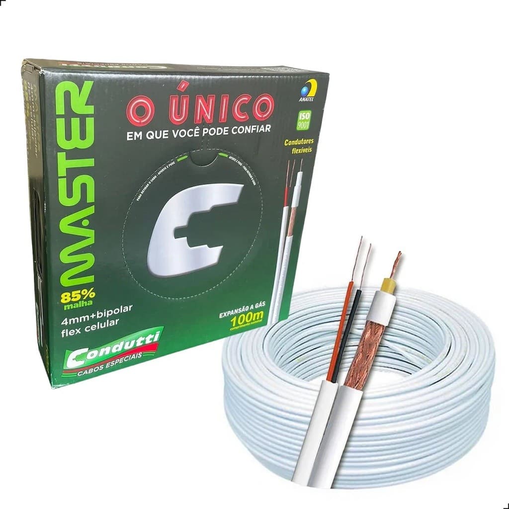 CABO COAXIAL BIPOLAR 4mm BLINDAGEM 85% 100m MASTER CONDUTTI