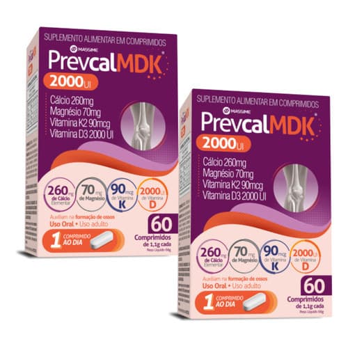 2x Prevcal Mdk 2.000ui 60cpr - Vitaminas D K Magnésio Calcio