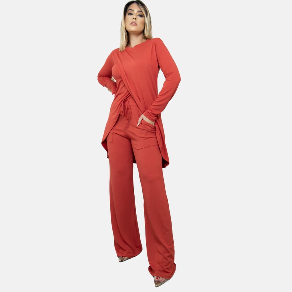 Conjunto Feminino Blusa Mullet Cruzada e Calça Munique