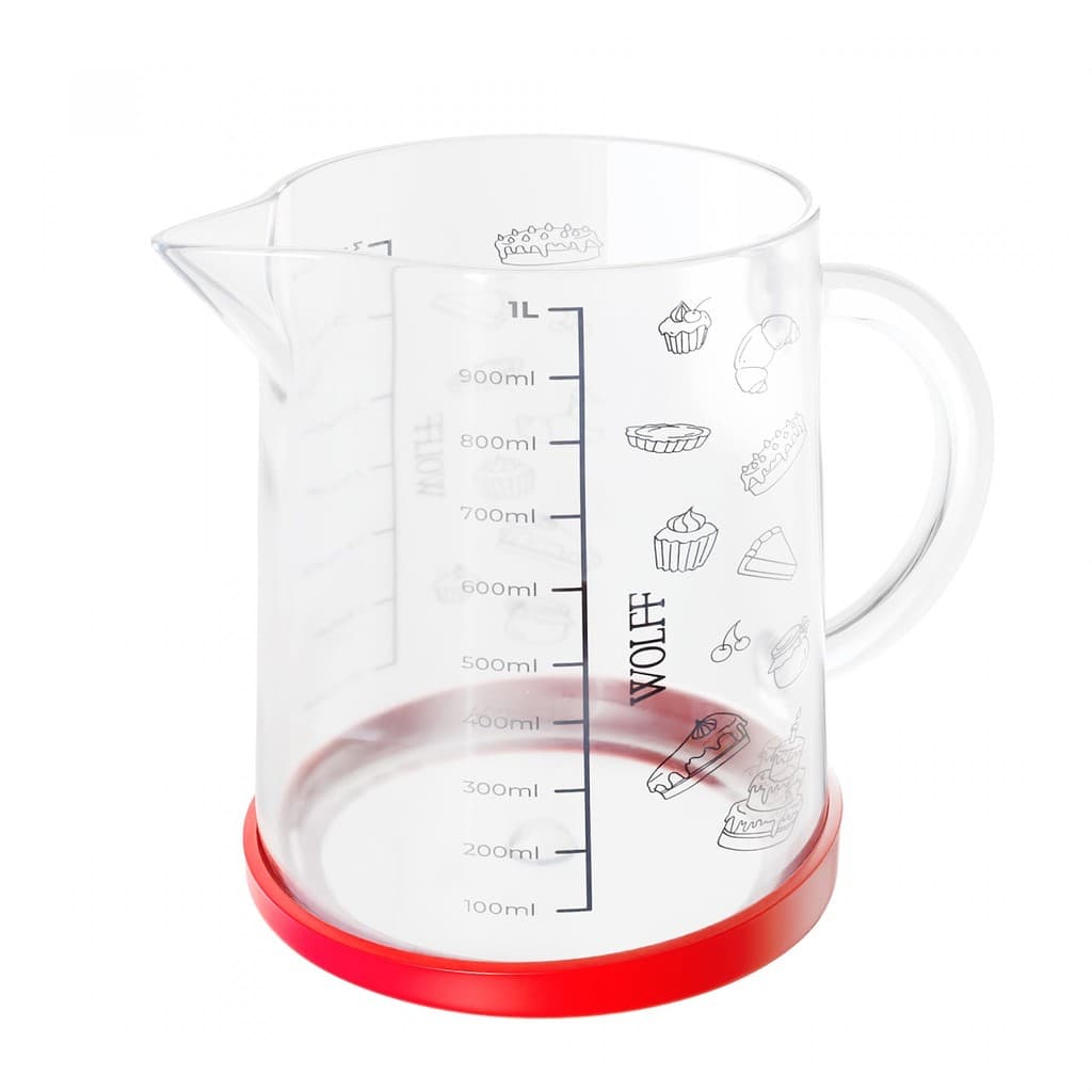 Jarra Medidora de Vidro Borossilicato Resistente ao Calor com Fundo de Silicone Removível 1L