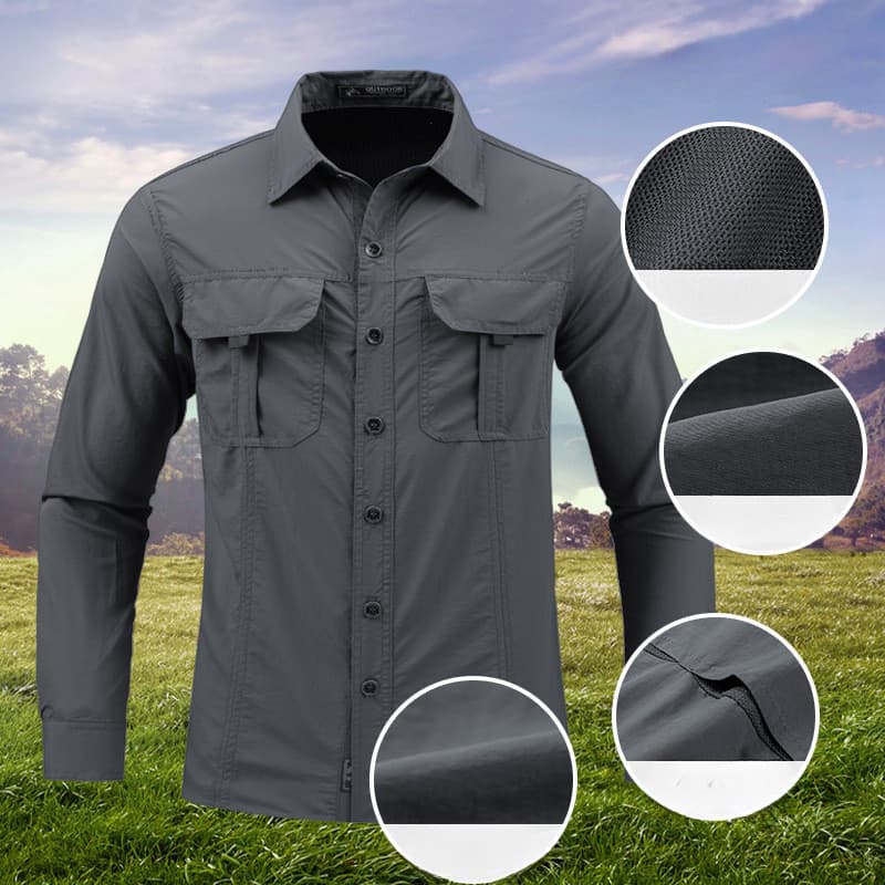 Camisa De Carga Para Homens Nova Manga Longa De Verão De 2 Bolsos O Exterior Casual Colthing Cor Sólida Quick-dry