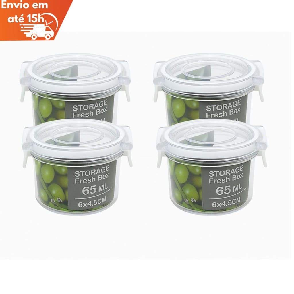 Kit 4 Mini Potes 65ml Plástico Transparente com Trava