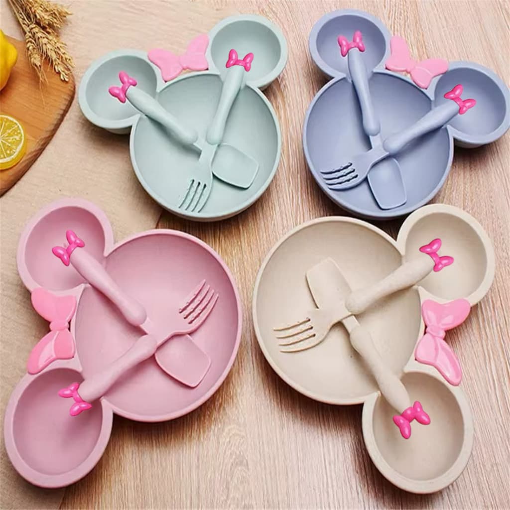 Prato Minnie Lacinho com 3 Divisórias Infantil Com talheres Introdução Alimentar criança