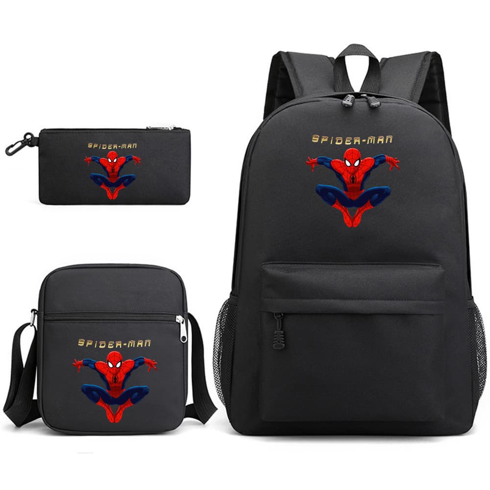 Nova mochila de ombro de prensa térmica do Homem-Aranha da Marvel, conjunto de três peças, bolsa escolar, mochila infant