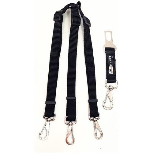 Guia Tripla Ajustável 3 Cães +  Adaptador De Cinto Segurança Cores:Preta