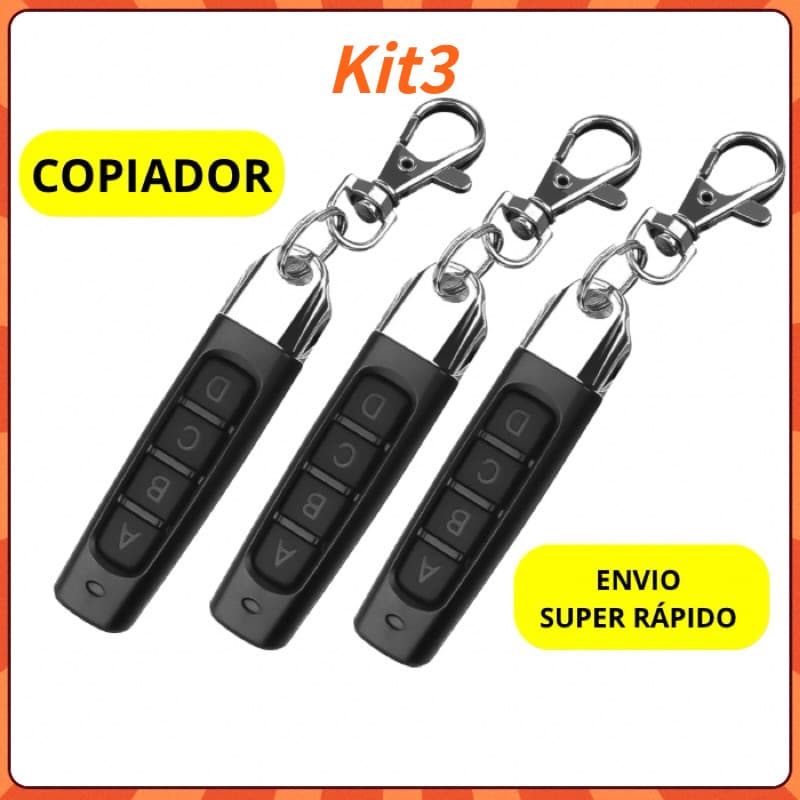 Kit 3 Controles Remoto Compatível 433Mhz Portão Eletrônico Garagem com Chaveiro
