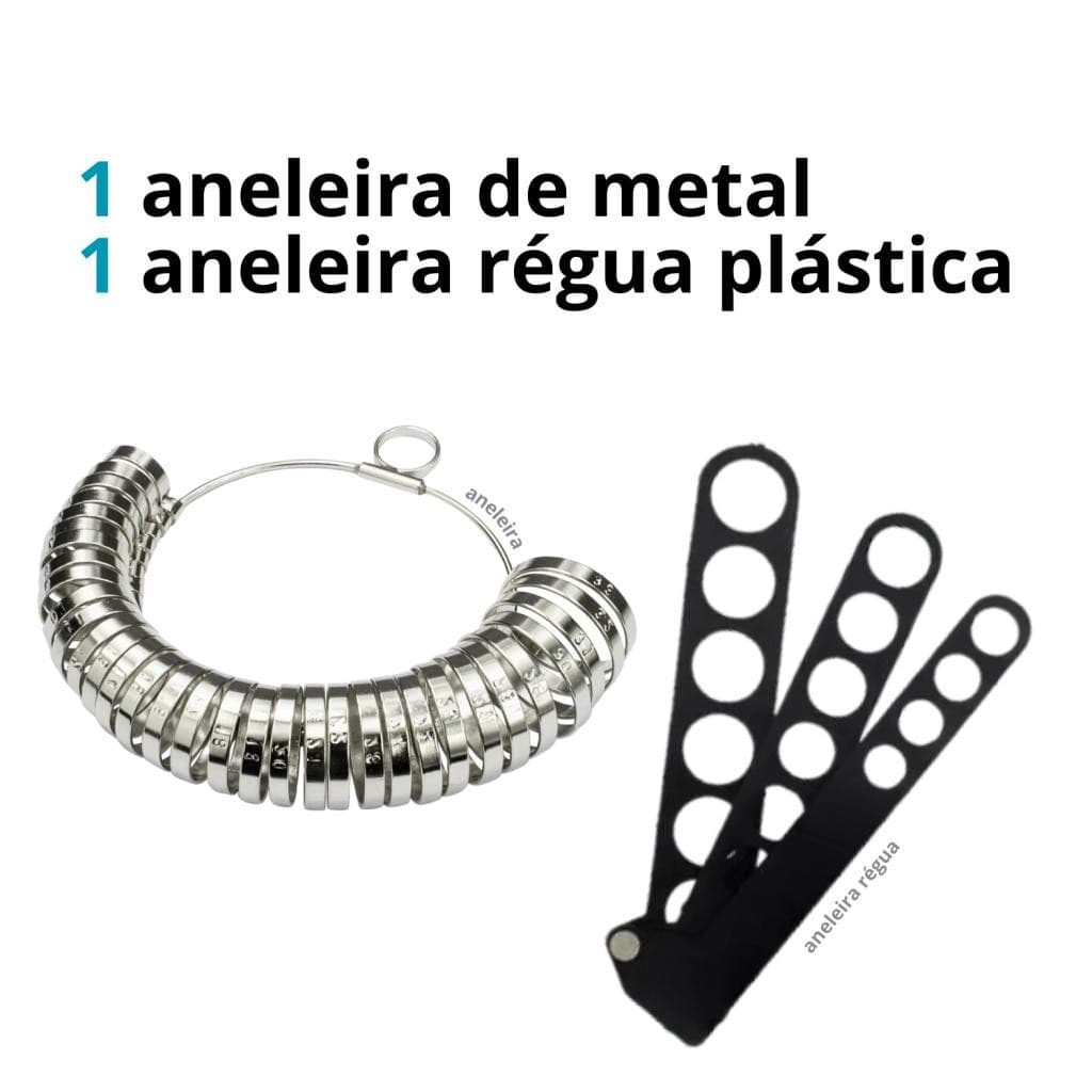 Aneleira metálica + régua medidora dedos plástica para medição de dedos