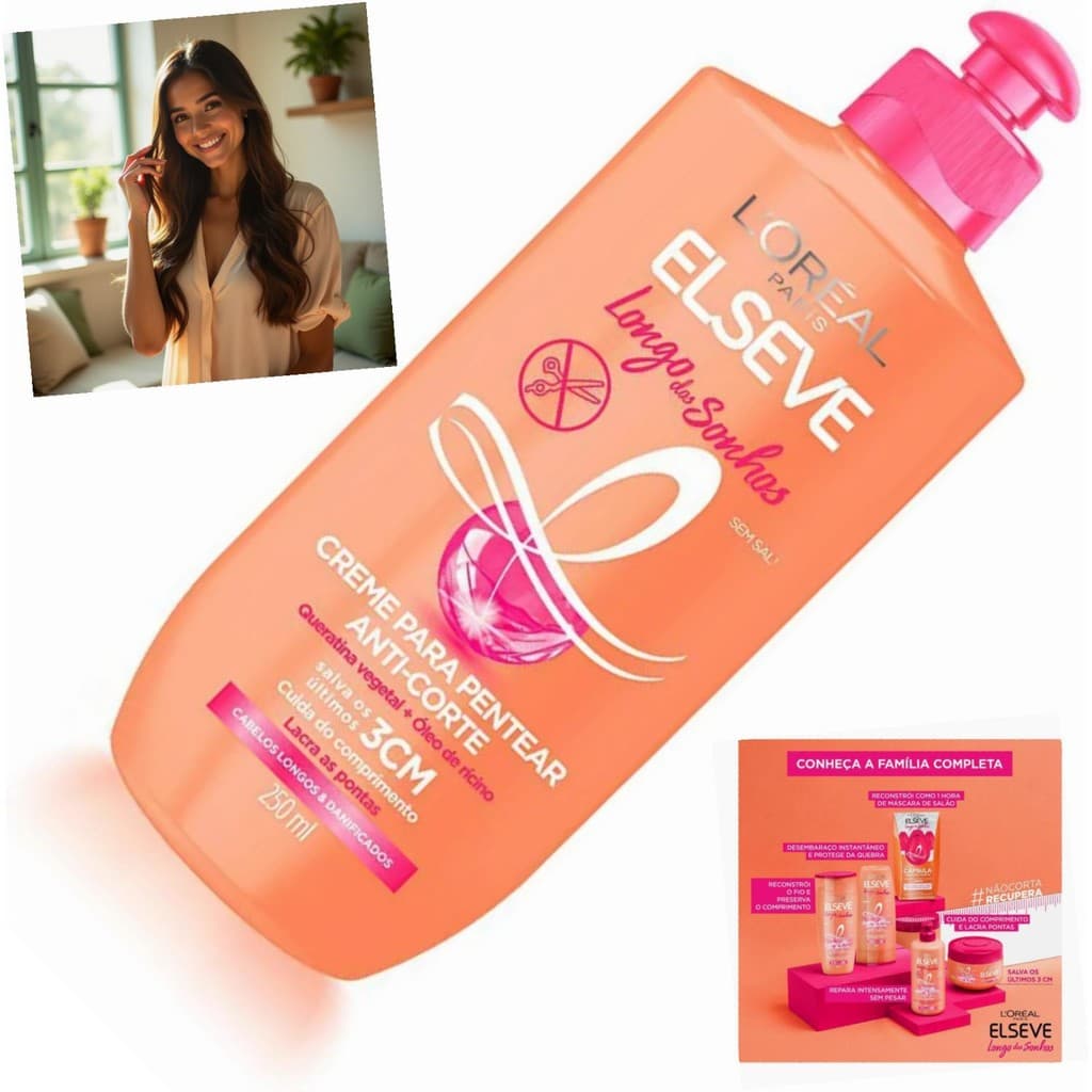 Creme Pentear Elseve Longo Sonhos 250ml Queratina Vegetal Cabelo Longo Brilho Maciez
