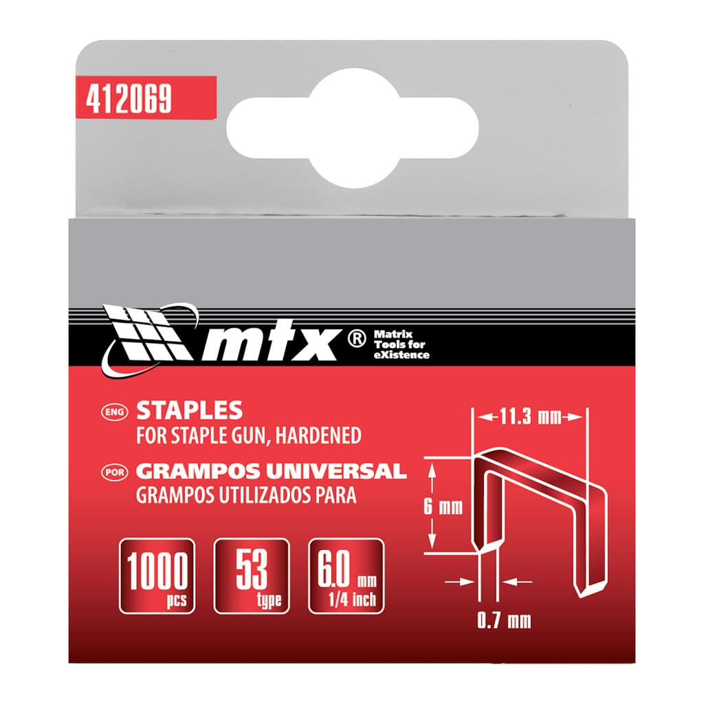 Grampos 6mm Temperado Grampeadores Tipo 53 1000 Peças Mtx - 412069