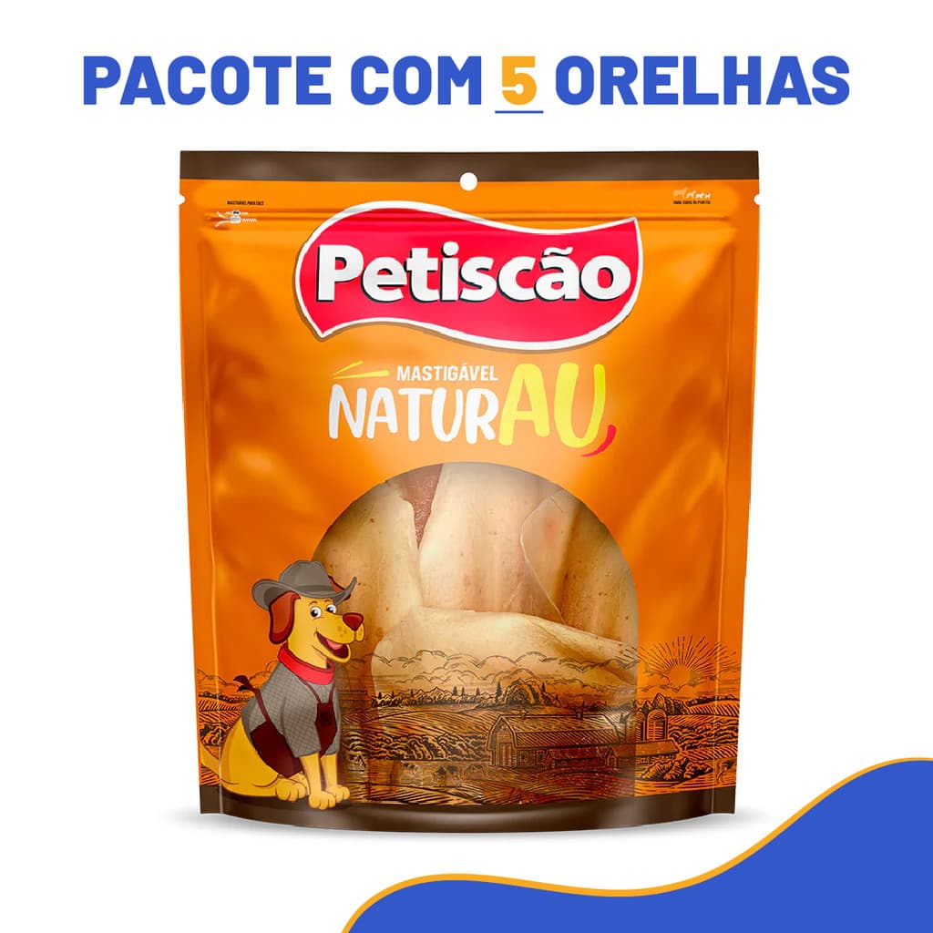 Petisco para Cães Orelha Bovina Desidratada c/ 5 unidades Petiscão