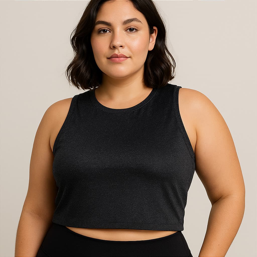 CROPPED PLUS SIZE REGATA MALHA VISCO PRETA TAMANHO 46/48 CASUAL E ACADEMIA