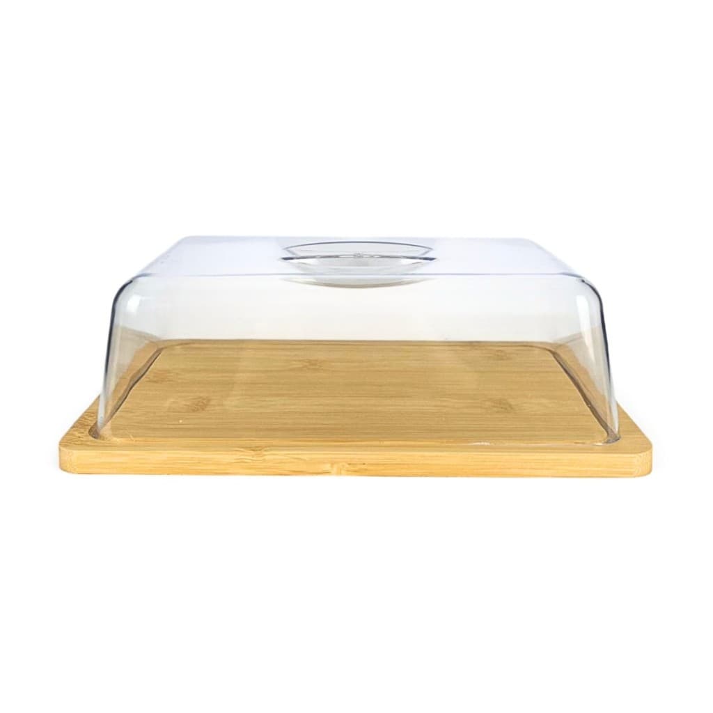 Porta Frios Com Tábua De Bambu E Tampa Transparente 24cm