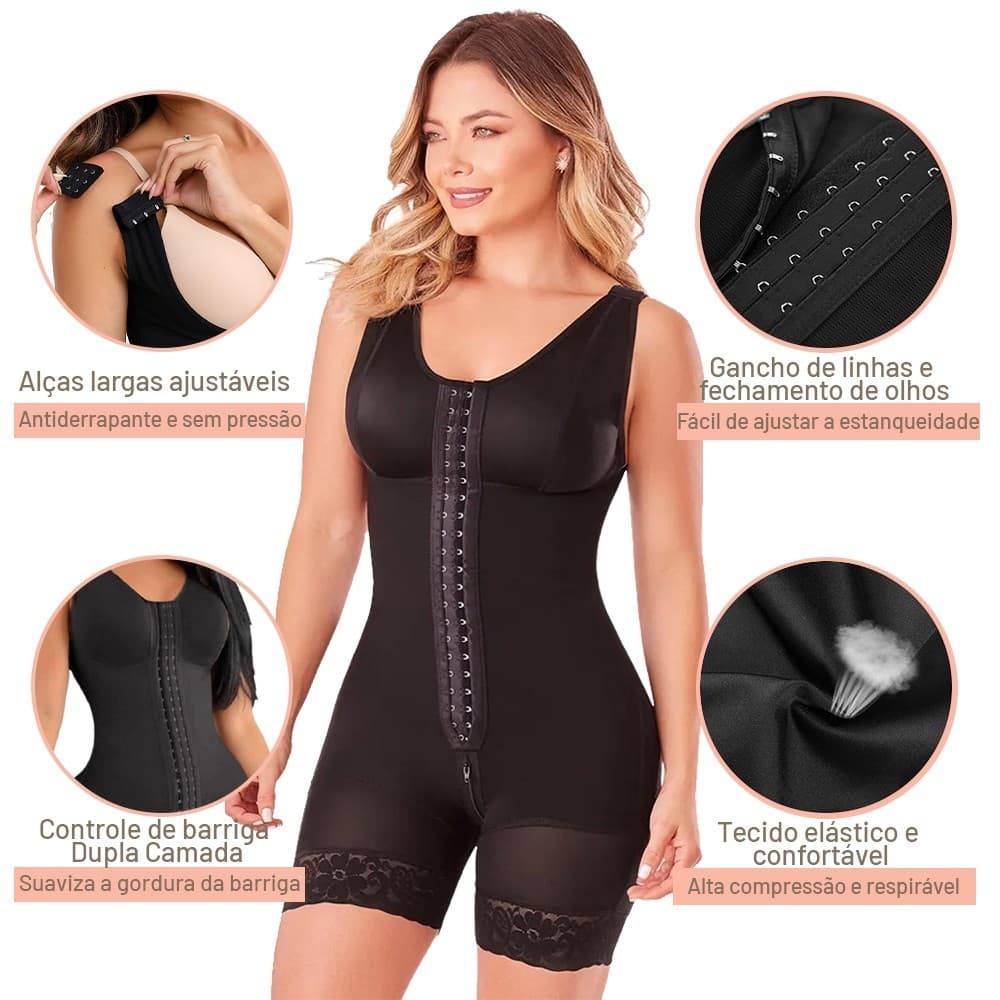 Feminina Cinta Modeladora，macaquinho abdominoplastia pos cirurgica，Com abertura perninha