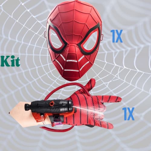 Kit Luva Lança Agua + Mascara Herói Homem Aranha Spider Man