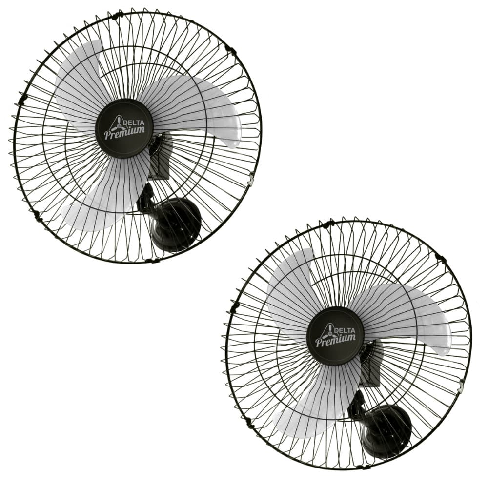 Kit 2 Ventiladores Parede 60cm Oscilante PREMIUM PRETO Grade Aço Preta 170W Bivolt Ventidelta