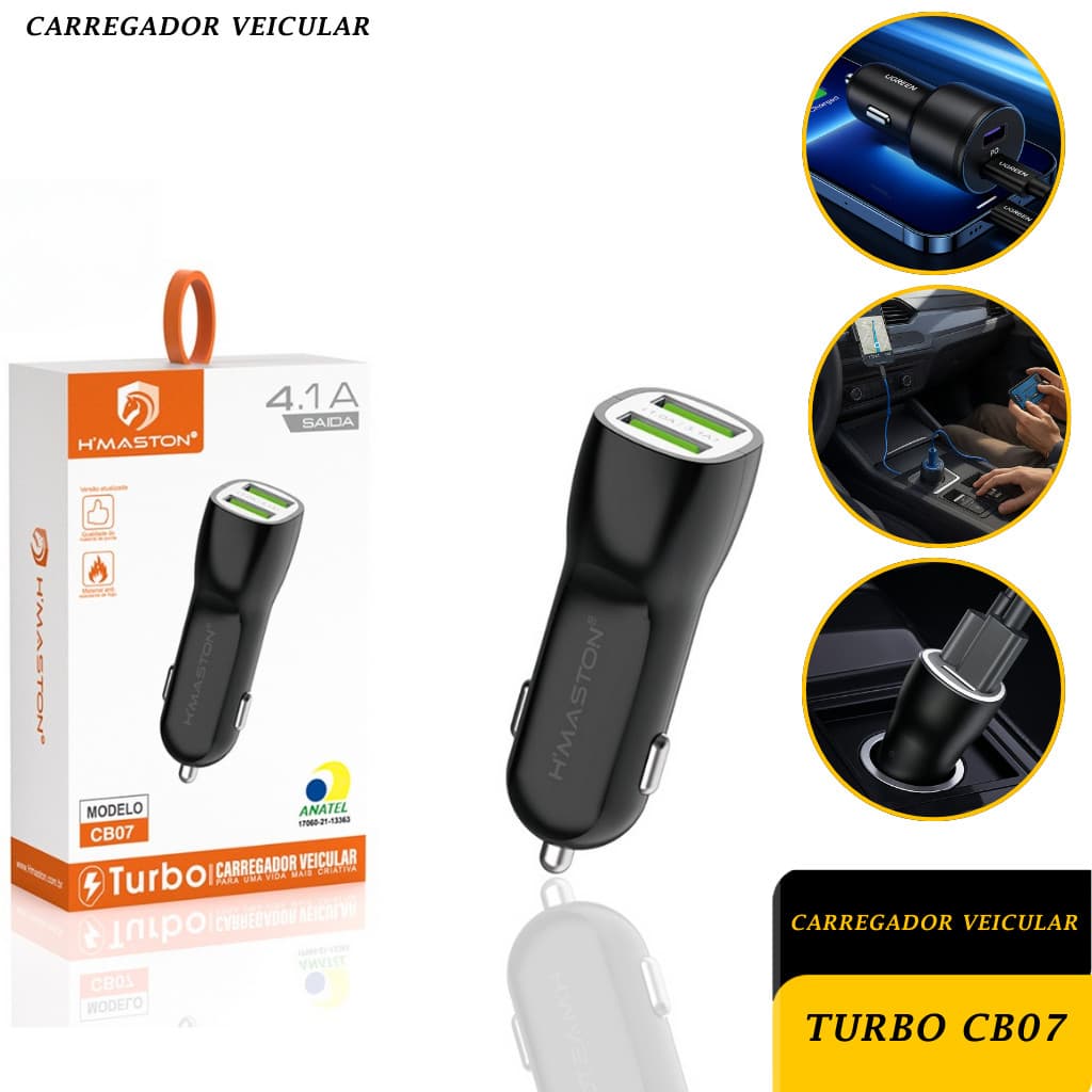 Carregador para Celular Veicular Carro Fonte 2 entradas USB H'Maston CB-07