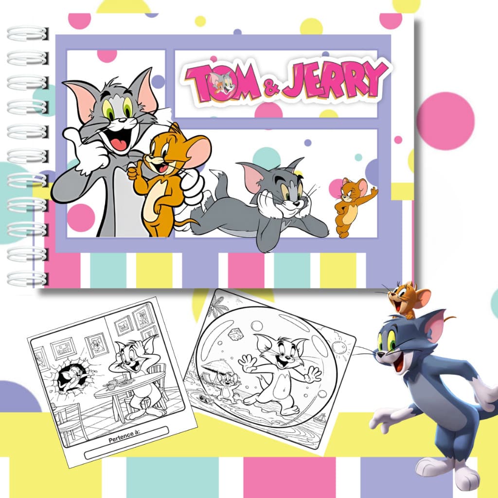 Livro de Colorir Tom e Jerry 50 Desenhos Folhas A5 180g Capa Dura PRONTA ENTREGA