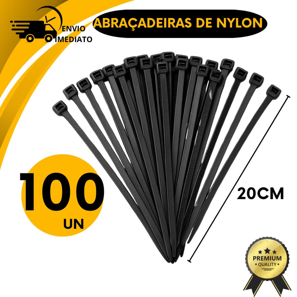 Conjunto de Abraçadeira Nylon Preto Ideal para Organizar Fios Cabos Amarrar