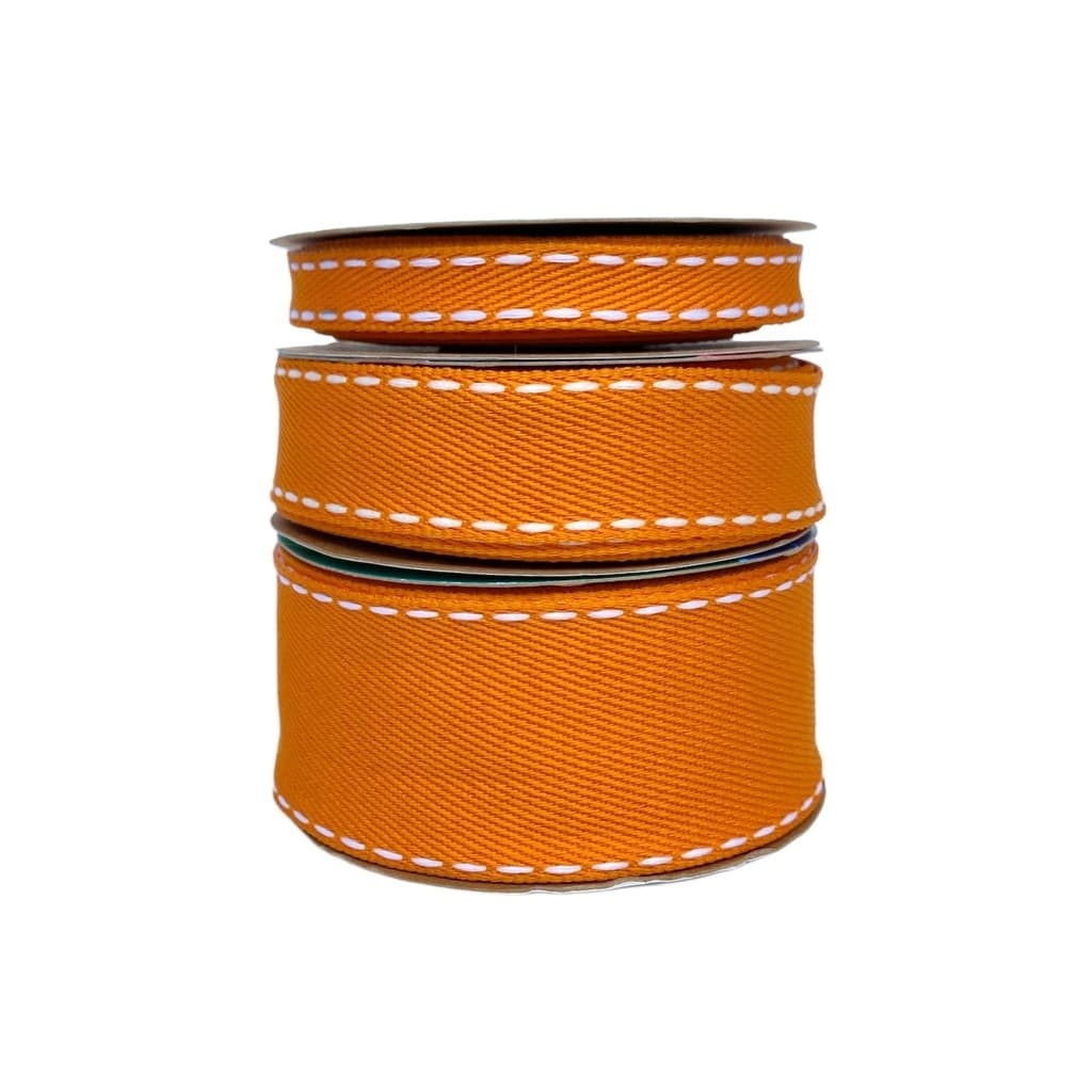 Fita Pespontada Sinimbu Jeans Laranja Pesponto Branco Cor 08 - 10 metros